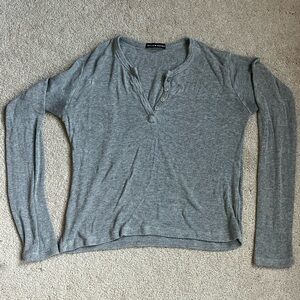 Brandy Melville Gray Polo Collar Fitted Long Sleeve Blouse